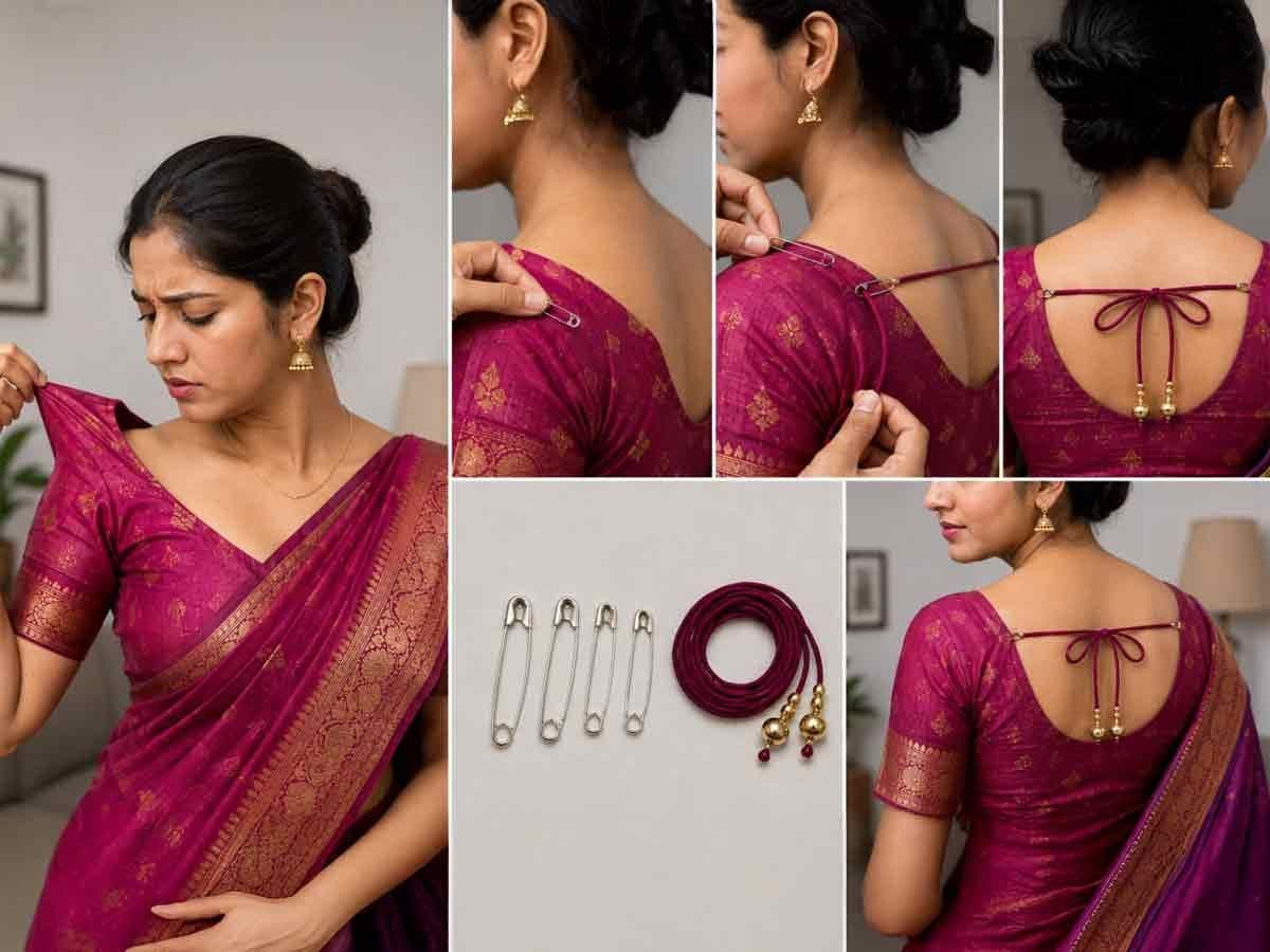 Blouse fitting hacks without sewing machine:ब्लाऊज खांद्यावरुन उतरतं, ढगळं- गबाळं दिसतं? ३ टिप्स- मशिनशिवाय झटपट फिटिंग करण्याची पाहा युक्ती