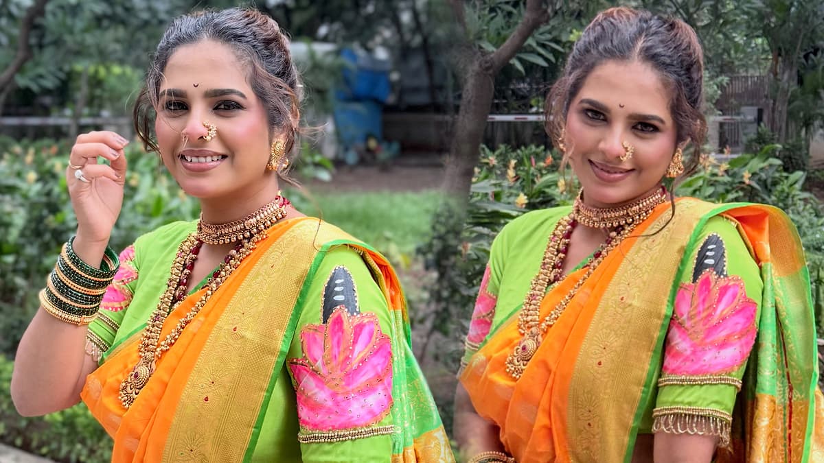 Photos: अमृता धोंगडेचं केशरी नऊवारी साडीत खास फोटोशूट