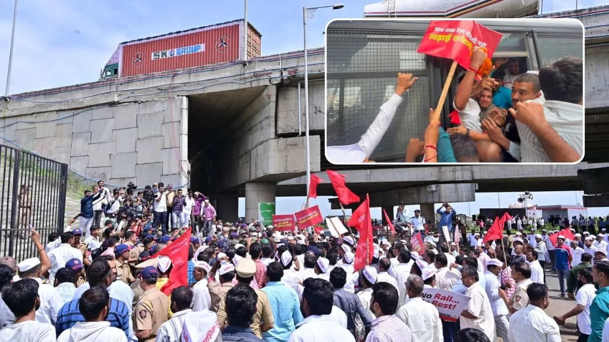 Protests near Nashik-Pune Expressway: नाशिक-पुणे सरळ रेल्वेमार्गासाठी समृध्दी महामार्गाजवळ आंदोलक-पोलीस झटापट