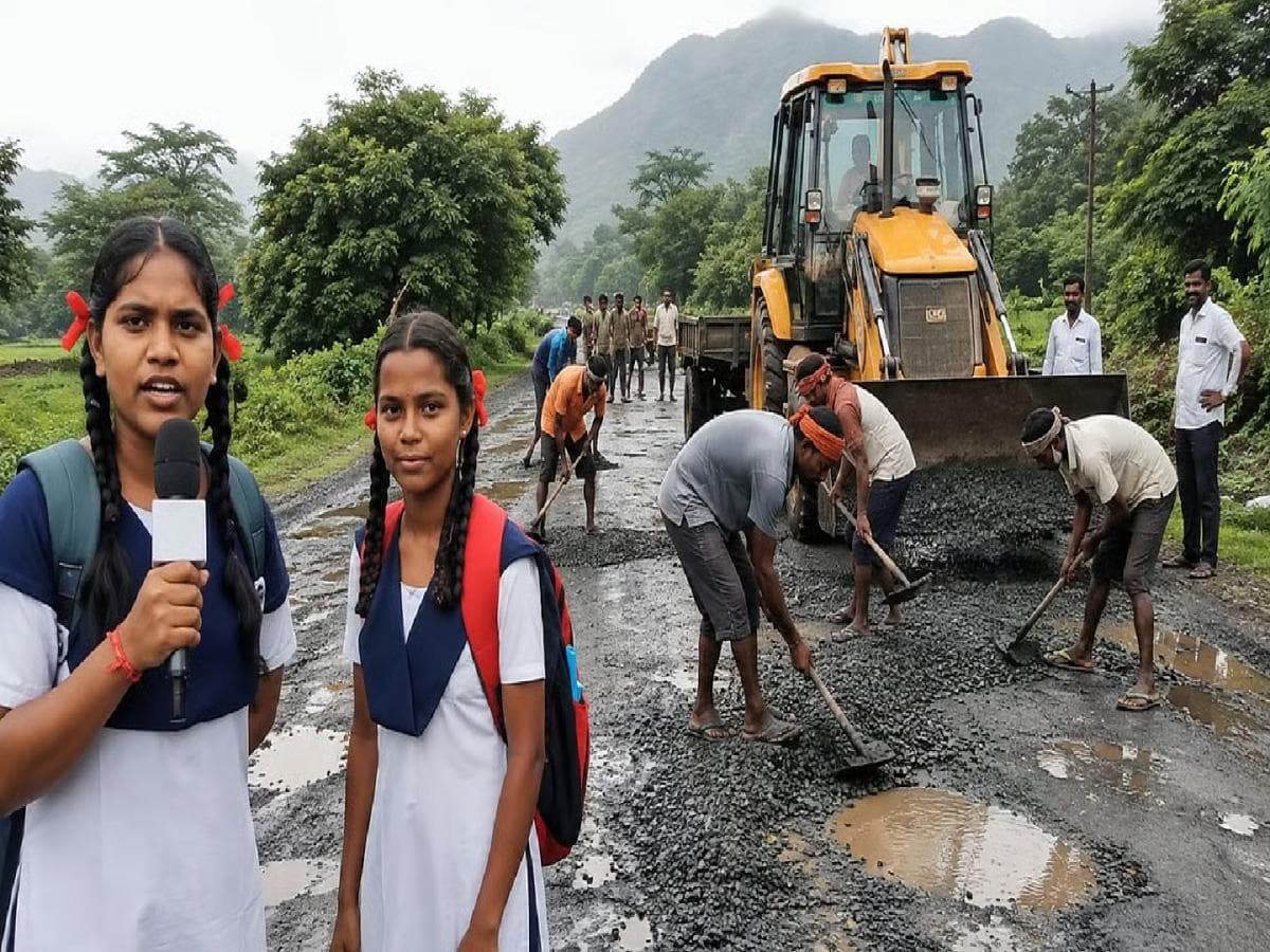 Viral Video on Potholes:कोंदिवडेतील विद्यार्थिनींचा प्रशासनाला आरसा दाखवला